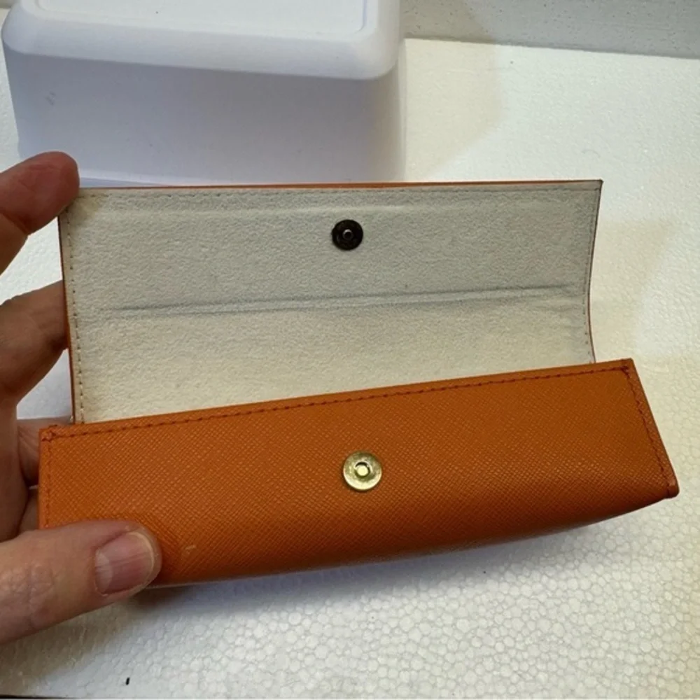 Authentic Tory Burch Orange Eyeglass Sunglasses Case Gold Logo Preppy Chic